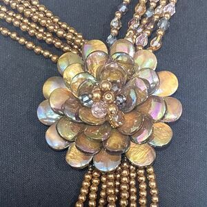 Joan Rivers Starlet Necklace Brown Flower Statement Beaded Gold Tone Cluster